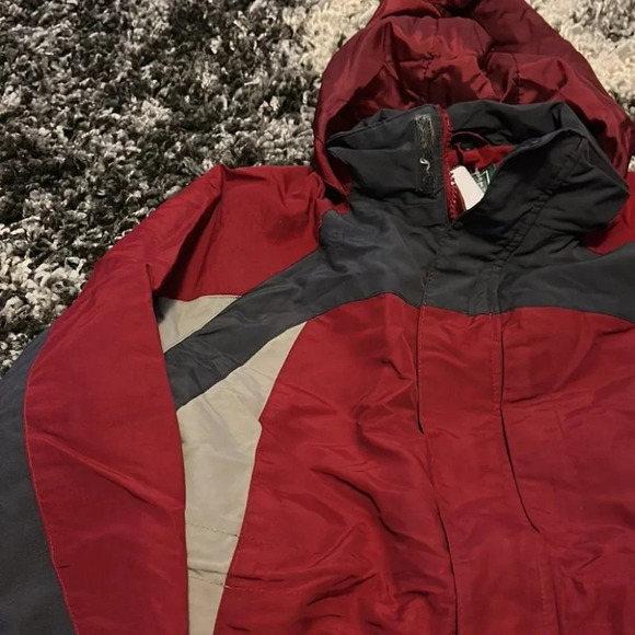 Gray and Red L.L. Bean Hooded Coat - Picture 3 of 5